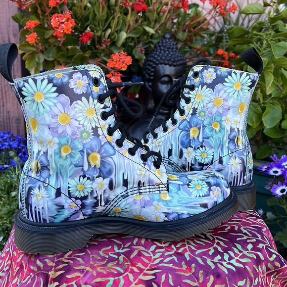 Dr. Martens Pascal Blue Slime Paint Drip Floral Boots - Picture 8 of 17